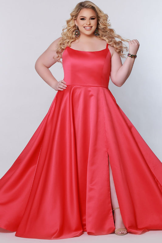 Sydneys Closet SC7335 Satin Prom Dress Scoop Neckline Plus Sized A Line