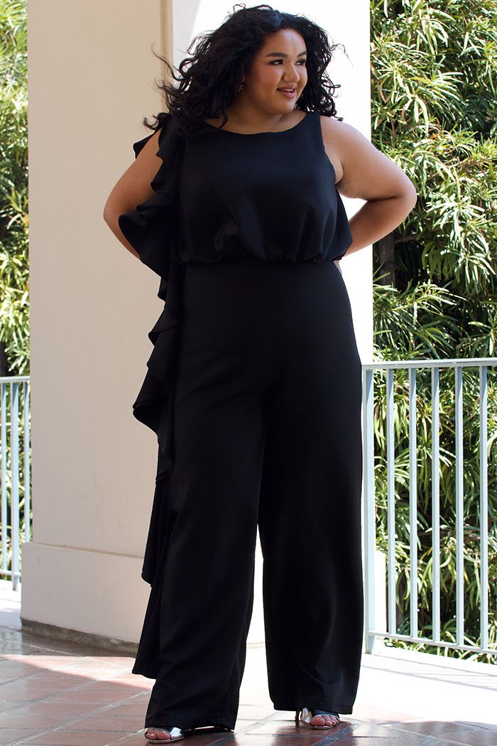 Sydney's Closet CE2014 Plus Sized Jumpsuit one shoulder ruffle pants suit CE 2014