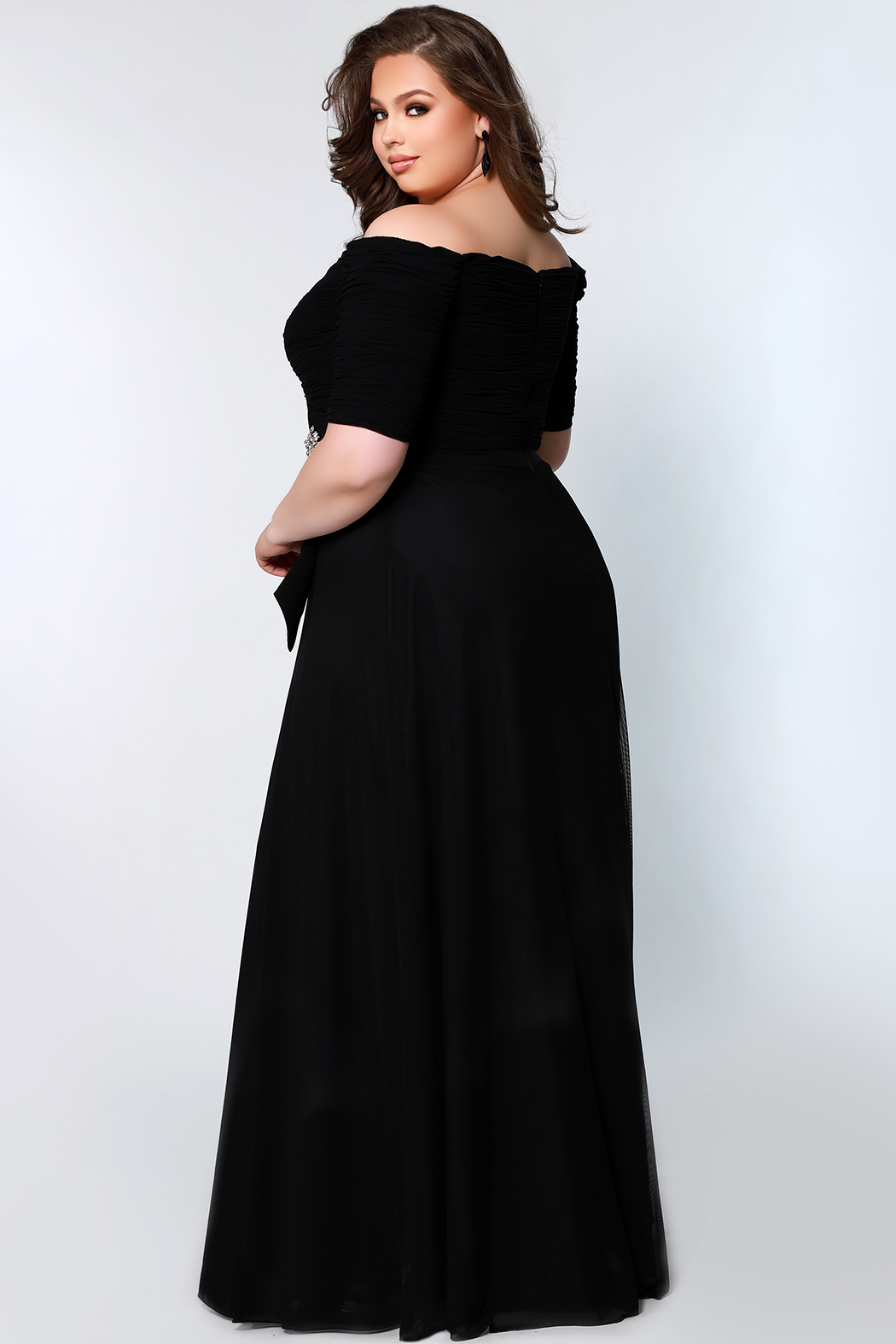 Sydney's Closet CE2009 Off the Shoulder Evening Dress Three Quarter Sleeves Flowy