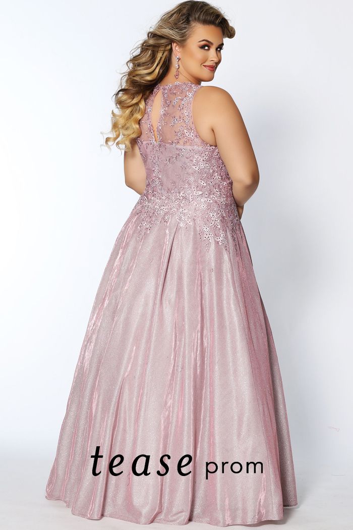 Tease Prom TE2027 size 20 Dusty Rose embellished v neckline a line shimmer plus sized prom dress.