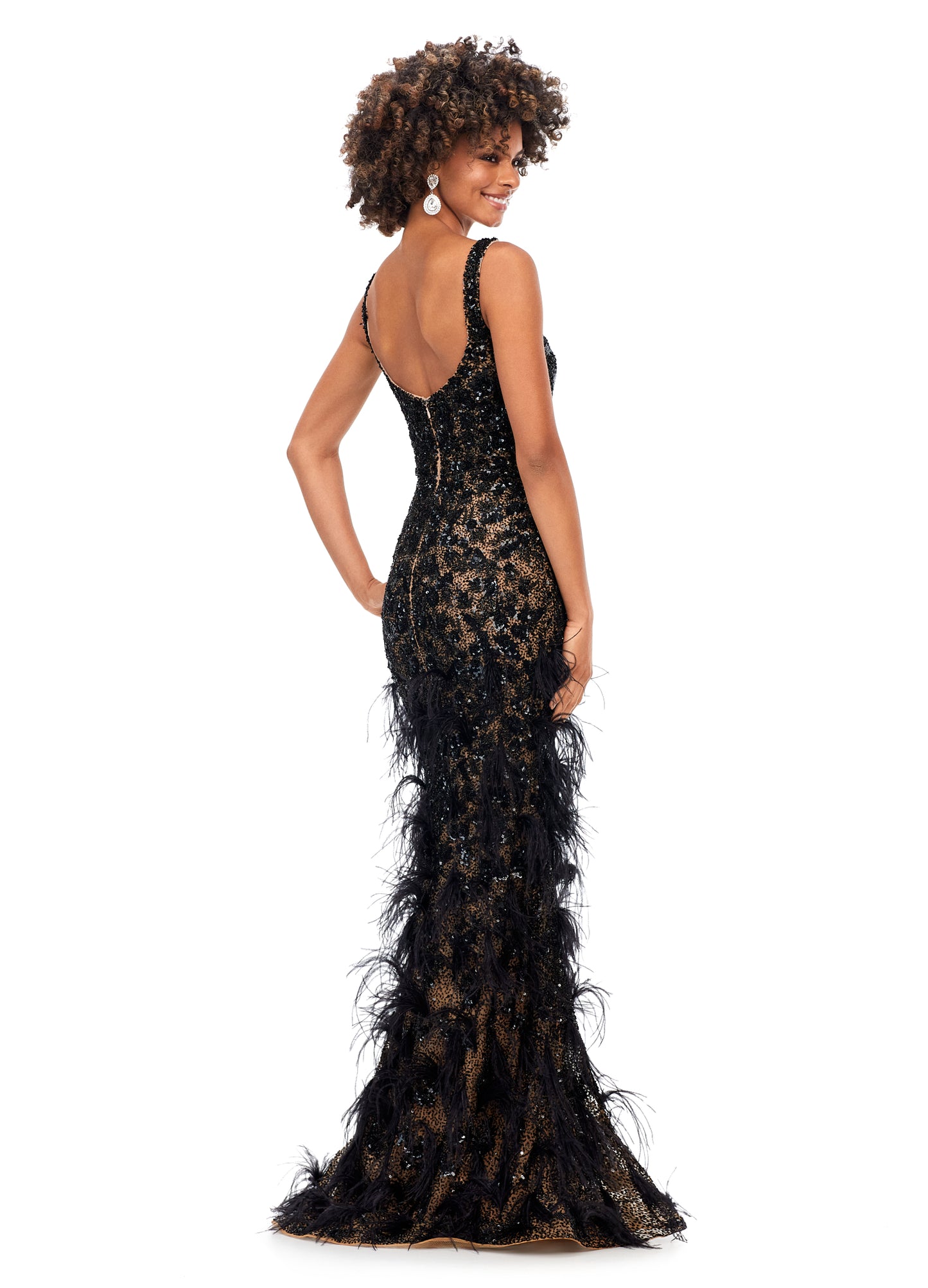 Ashley Lauren 11279 Sequin & Feather Evening Gown Prom Dress