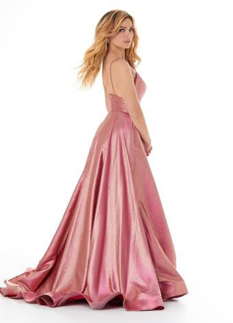 Ashley-Lauren-1937-Hot-Pink-Gold-Prom-Dress-Shimmer-Brocade-A-line-iridescent-v-neckline-evening-pageant-dress