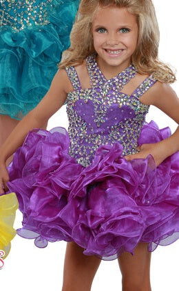 Ritzee Girls 279 Size 2 Cupcake Short Pageant Dress Layer Ruffle Glitz High Neckline