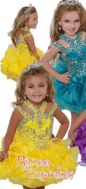 Ritzee Girls 279 Size 2 Cupcake Short Pageant Dress Layer Ruffle Glitz High Neckline