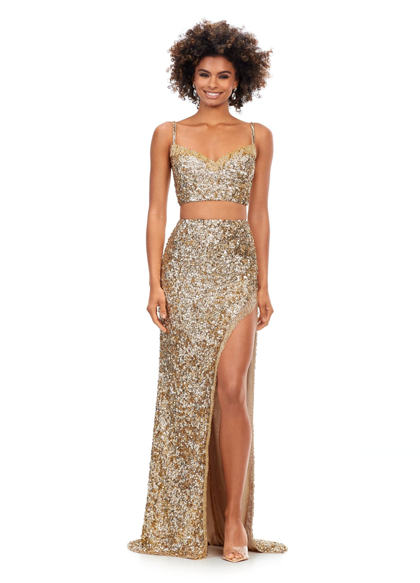 Ashley Lauren 11370 Sequin Two Piece Prom Dress with Fringe