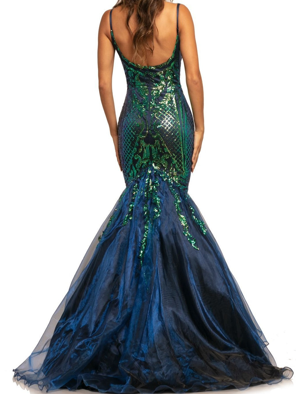 Johnathan Kayne 2018 is a sequin mermaid Prom Dress, Pageant Gown & Formal Evening Wear. Featuring a Sexy Fitted Mermaid Silhouette. High Neckline. Sequin Embellished Bodice with scallop edge. Fit & Flare Leads to a Lush Trumpet Skirt with Iridescent Organza. Sequin Embellishments cascade from the Embellished bodice into the Shimmer Skirt. 