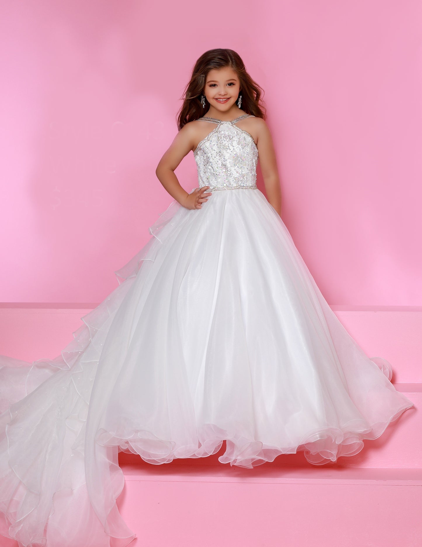 Sugar Kayne C143 Girls  Pre-Teen Pageant Dress Ballgown Ruffle Organza Train