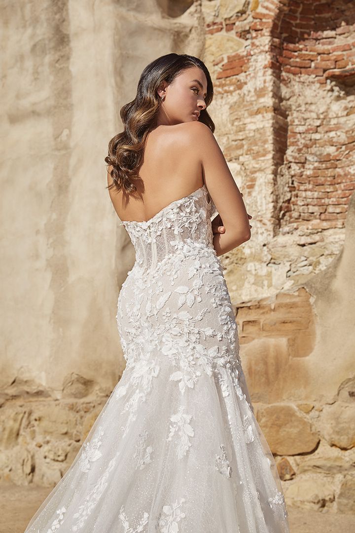 Casablanca Bridal 2471 Paulina Wedding Dress Lace Ruffled Hem Detachable Off the Shoulder Sleeves White