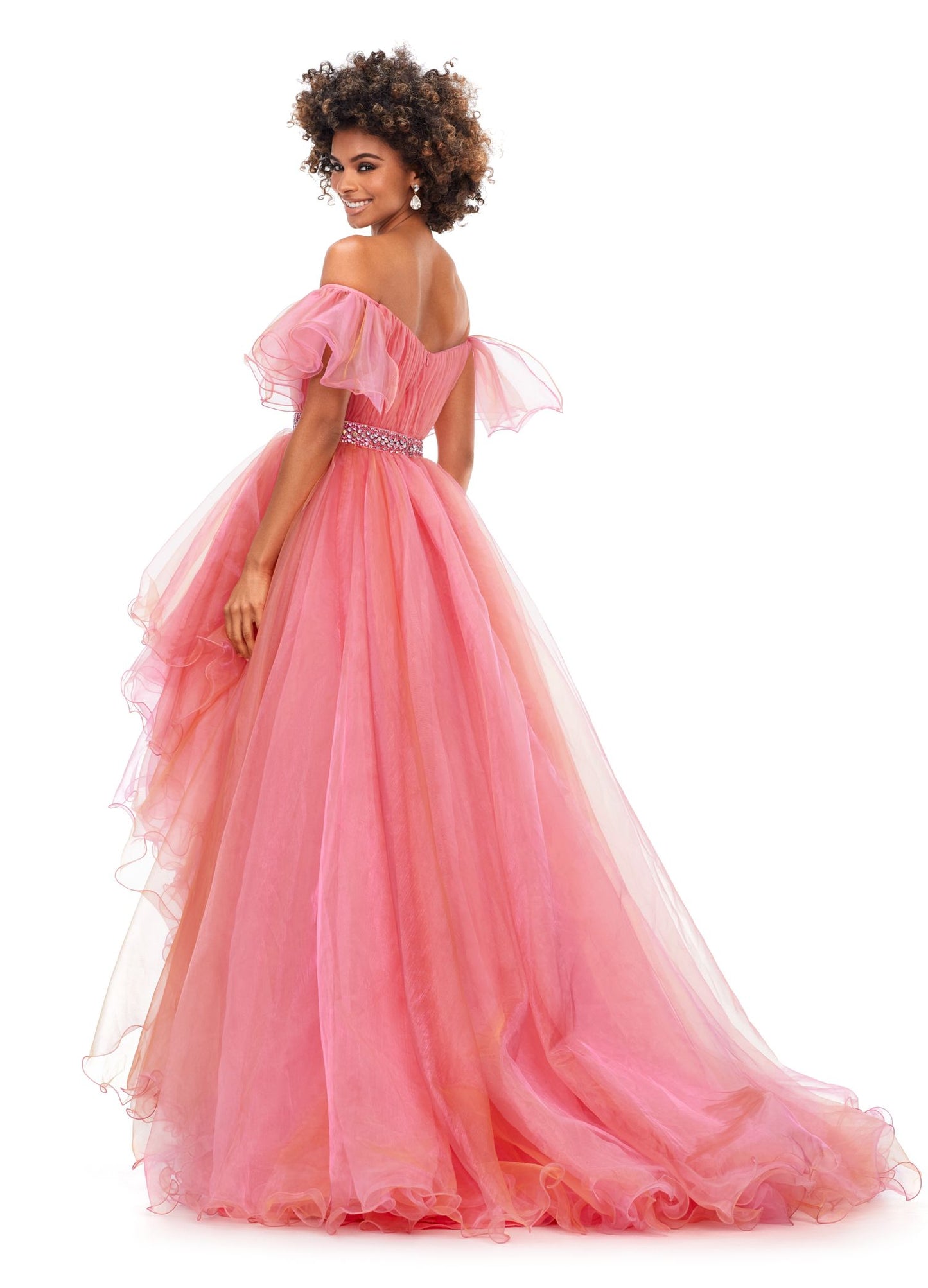 Ashley Lauren 11269 Off Shoulder Organza High Low Prom Dress Ruffles