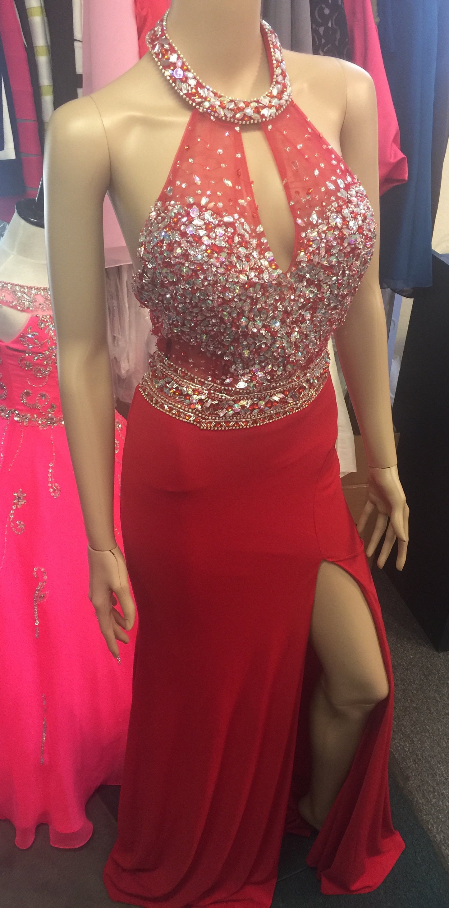 Jovani JVN23576 size 2 Red prom dress pageant gown Sheer Long Choker Sexy Dress