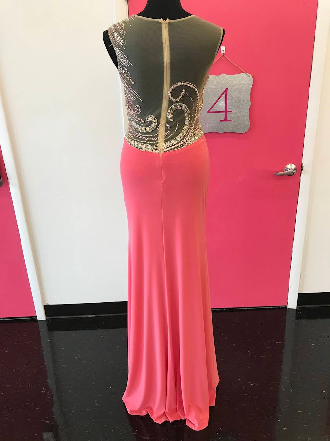 Jovani JVN23472 Size 6 Long Fitted Coral Embellished Pageant Dress Slit Gown