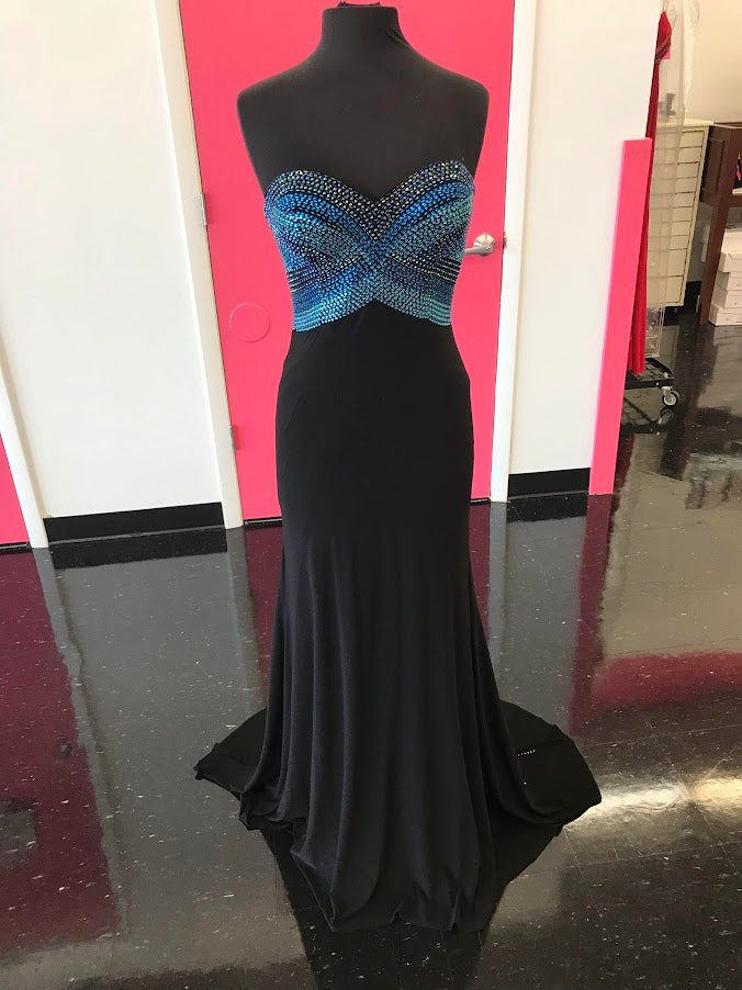 Tony Bowls 115545 Size 6 Black/Blue Long Crystal Embellished Formal Prom Dress Pageant Gown Evening