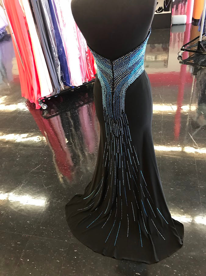 Tony Bowls 115545 Size 6 Black/Blue Long Crystal Embellished Formal Prom Dress Pageant Gown Evening