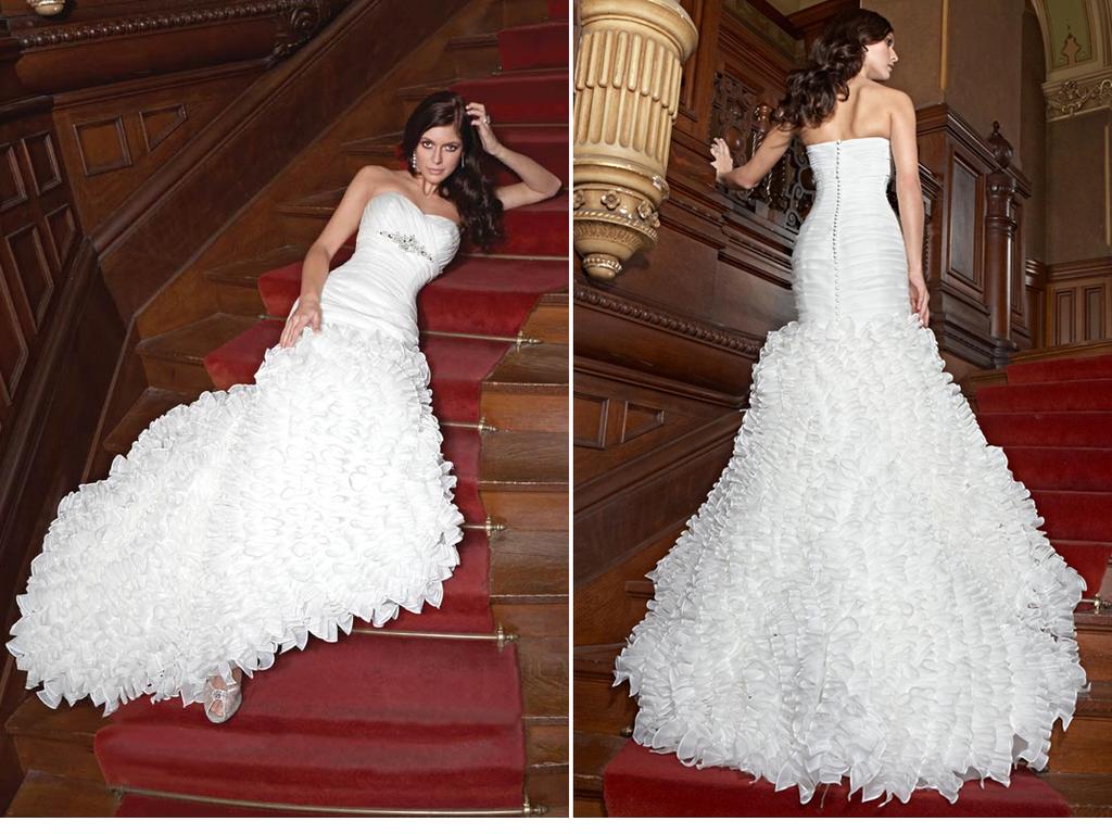 Impression Bridal 6807 Size 12 Fit & Flare Wedding Dress Ruffle Mermaid White