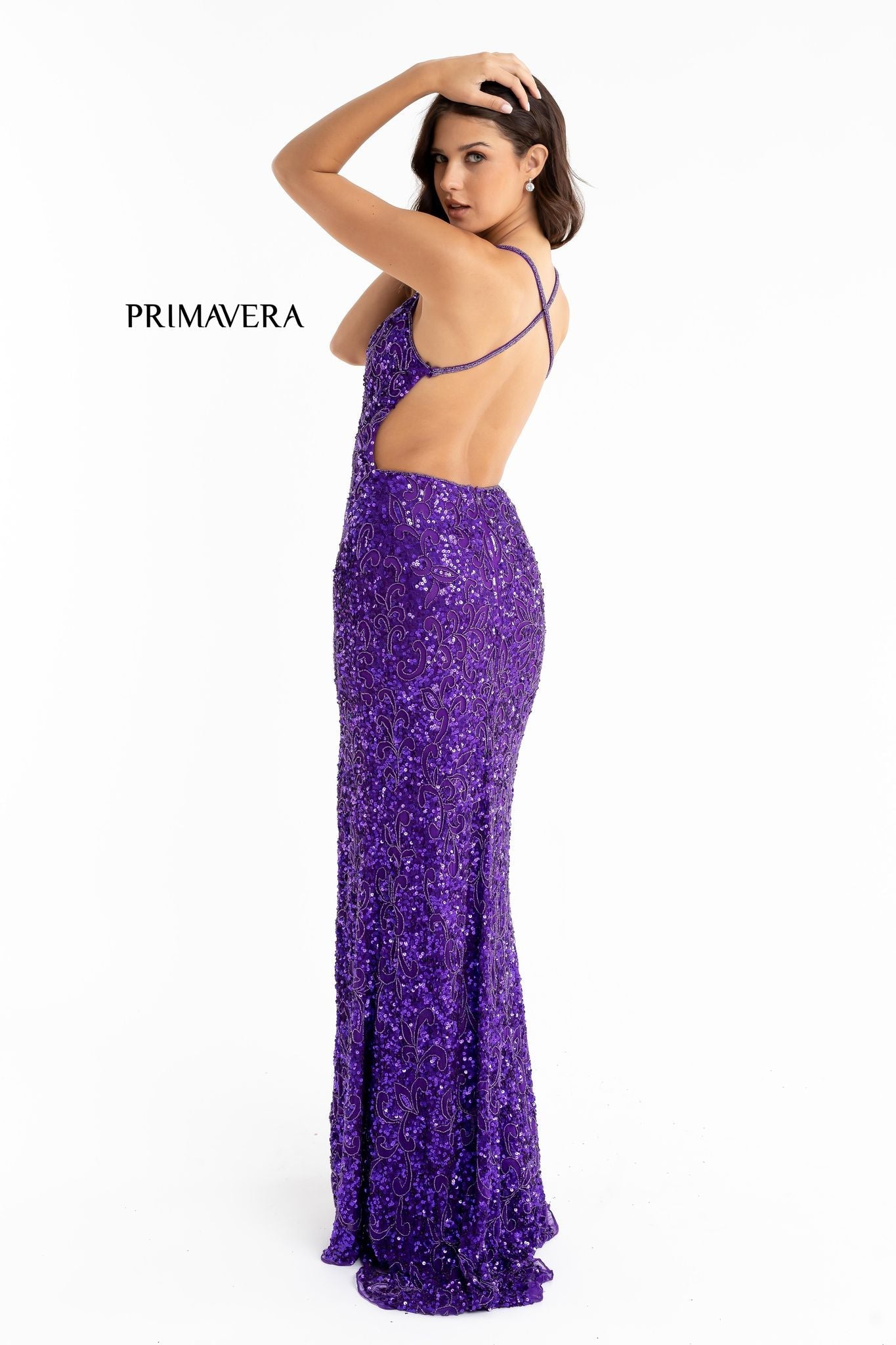 Primavera Couture 3295 Exclusive  Prom Dress, Formal Evening Gown.  This exclusive prom dress is designed with sequins throughout.  I has a V neckline with beaded spaghetti straps that crisscross in the open back.  It is long with a left side slit.  Available Colors:  FUSHIA,CREAM,EMERALD,IVORY,PEACOCK,BLACK,MIDNIGHT,NEON LILAC,NEON PINK,FORREST GREEN,PURPLE,TURQUOISE,CORAL,BLUE,RED,LIGHT BLUE,NEON SAGE