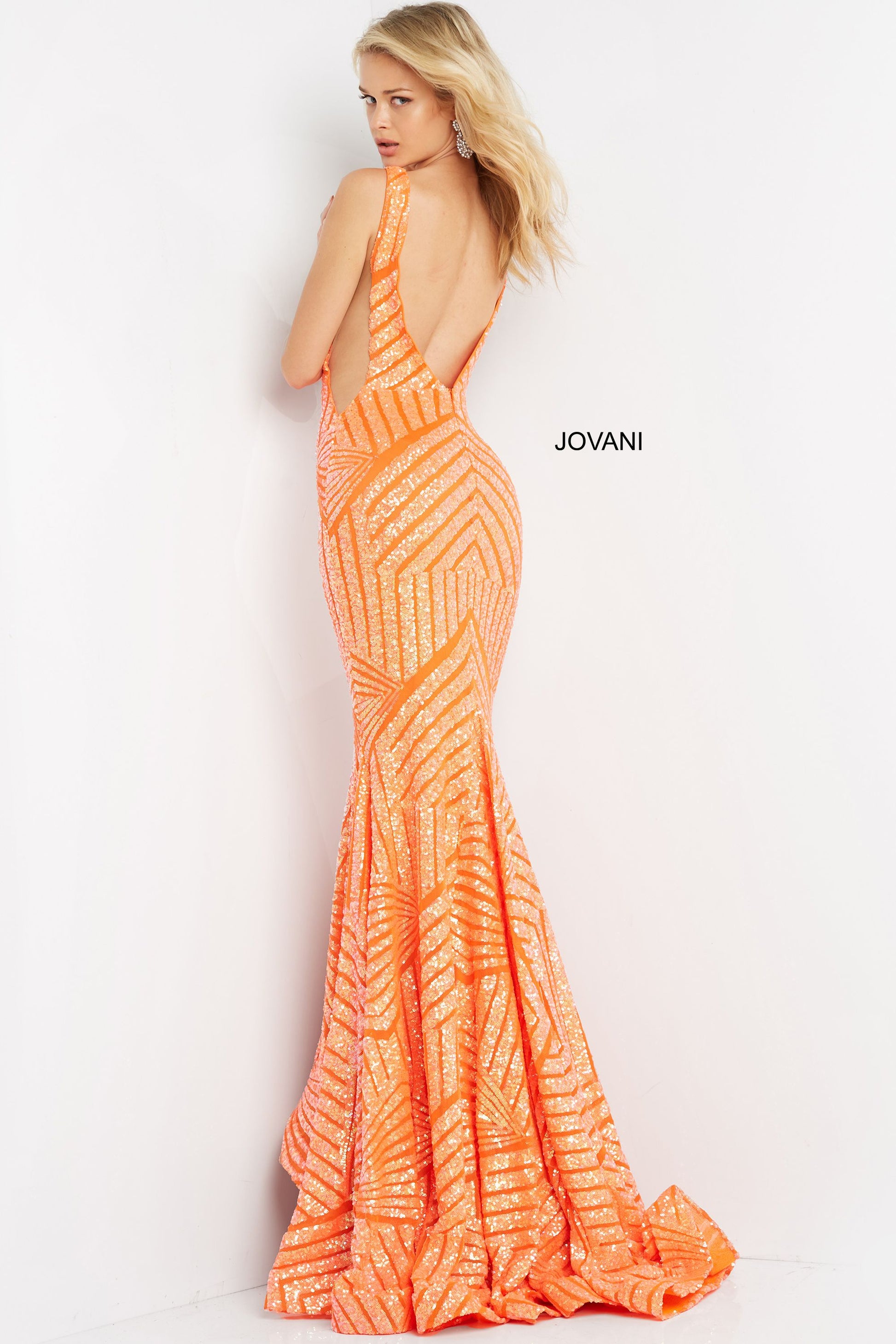    JOVANI-59762-ORANGE-PROM-DRESS-FRONT-NEON-PLUNGING-NECKLINE-MERMAID-LONG-TRAIN