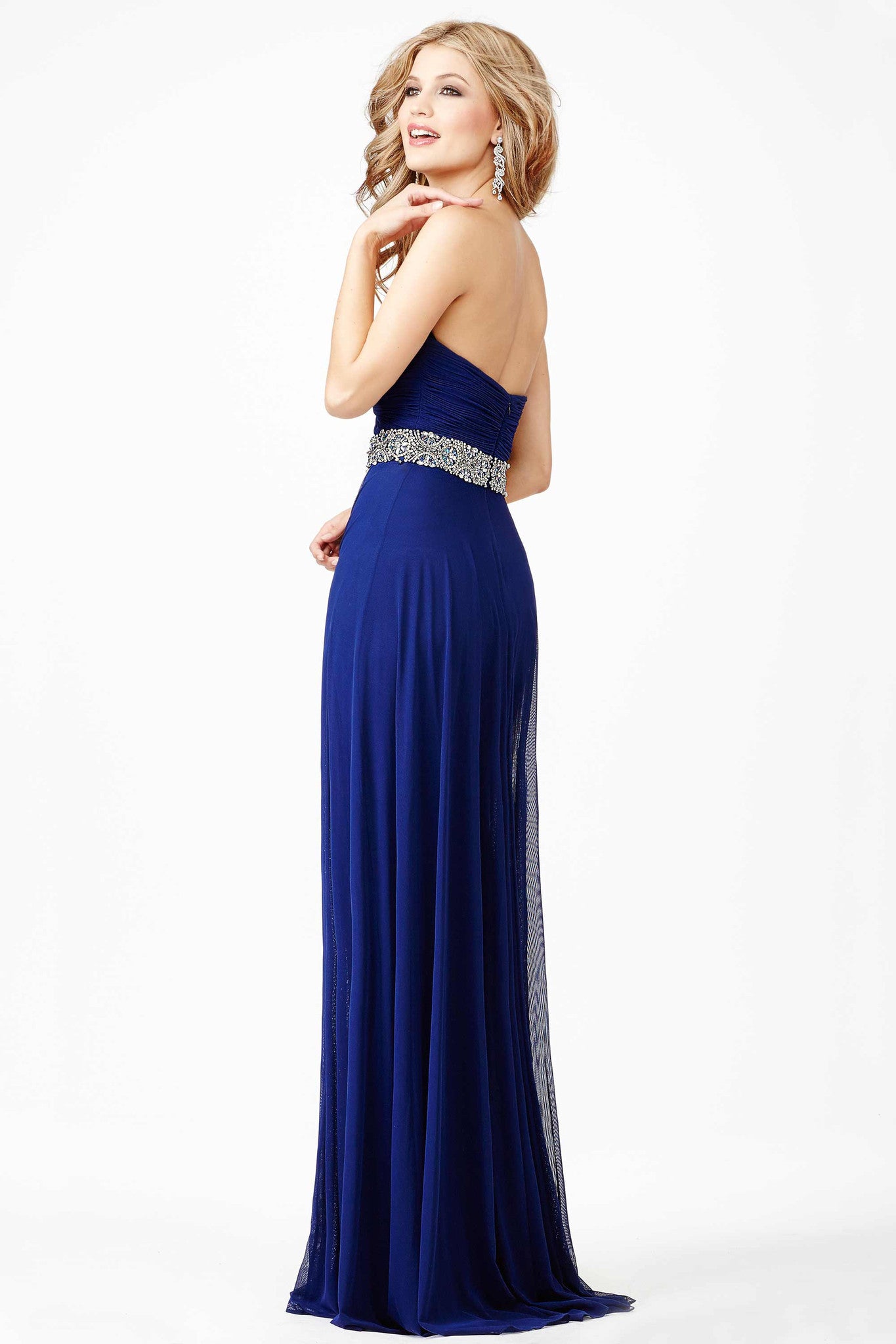 ﻿Jovani 27139 Beautiful strapless long dress features a sweetheart neckline with a ruched twist bodice and crystal embellished waistline adornment long prom dress pageant gown evening dress.  Perfect for a military ball or gala!  Blush size 0 