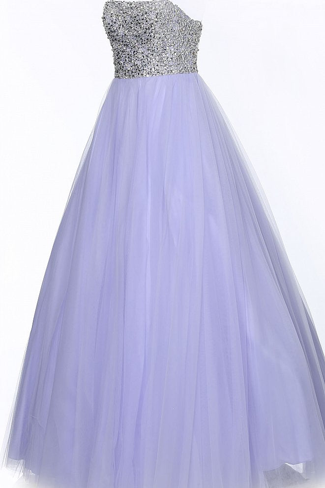 JVN52131 crystal embellished bodice strapless straight neckline tulle full long tulle skirt prom dress pageant gown evening dress 