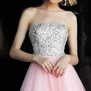 JVN52131 crystal embellished bodice strapless straight neckline long tulle prom dress ball gown 