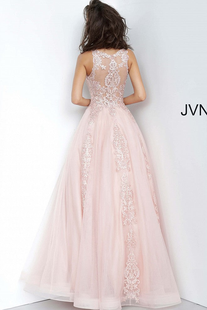 Jovani 59046 Prom Dress Tulle Lace High Neck Ballgown Formal Gown