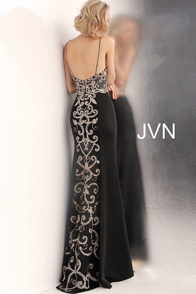 Jovani JVN66059 Size 2, 10 Black Long sheer Embroidered lace prom dress Sheer formal gown