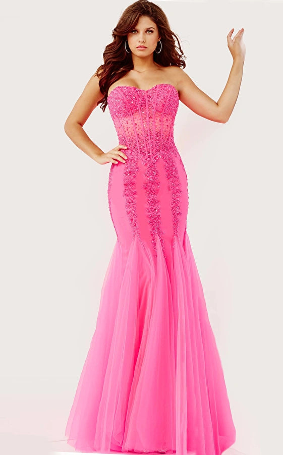 Jovani 5908 Sheer Corset Mermaid Prom Dress Pageant Sexy Embellished Formal Gown