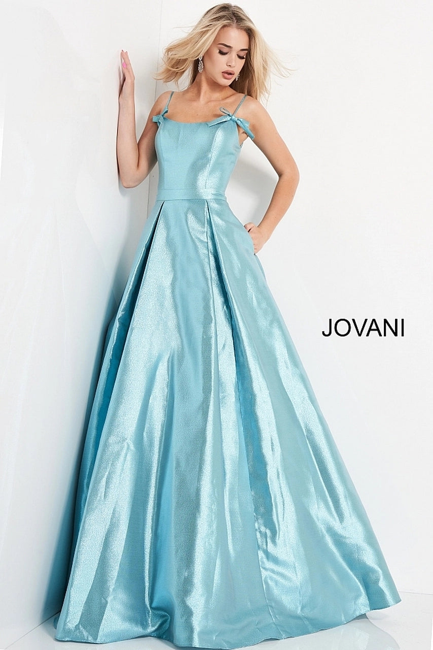 Jovani JVN03479 Metallic Prom Dress Ballgown Spaghetti Straps with Bows 