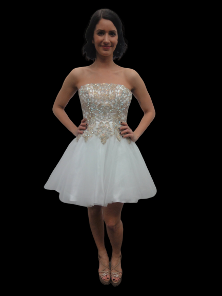 Jovani Kids k66720 is a Short Girls Party Dress, Kids Pageant Gown & Pre Teen Formal Evening Wear gown. This Strapless Straight neckline Girls Gown Features an Embellished Embroidered Applique for a stunning scallop Bedazzled Bodice with a classic look. Flared Tulle skirt.  Available Girls Sizes: 8, 10, 12, 14  Available Colors: Pale Pale Blue, White