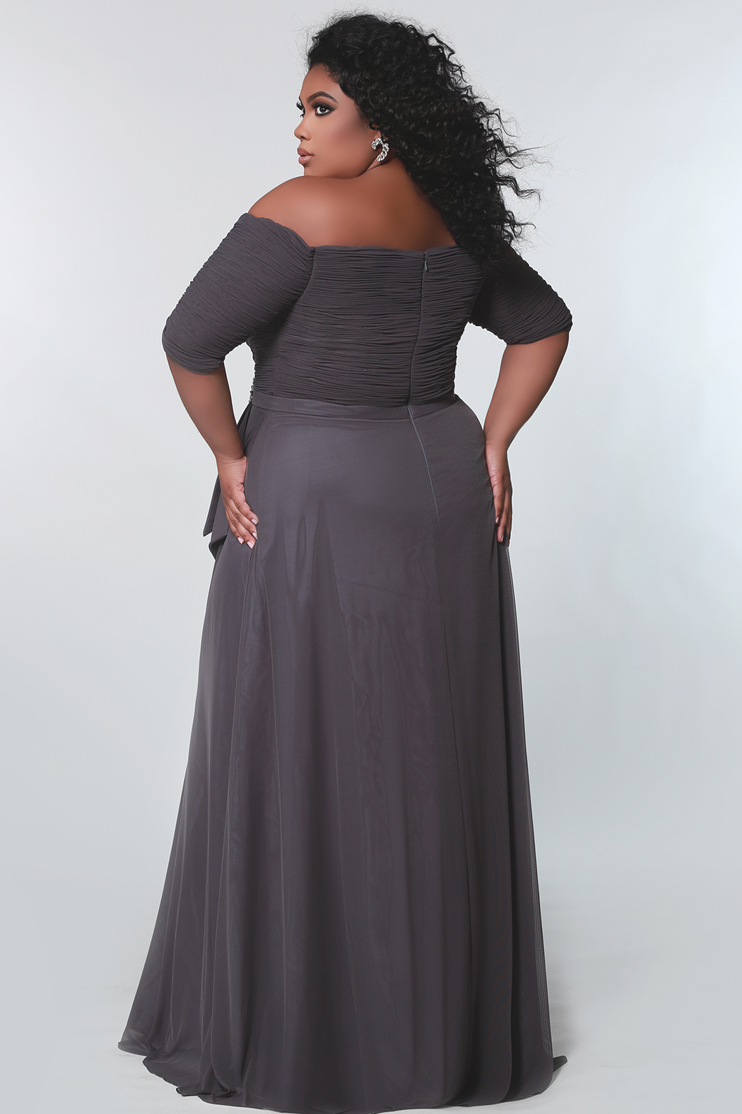 Sydney's Closet CE2009 Off the Shoulder Evening Dress Three Quarter Sleeves Flowy