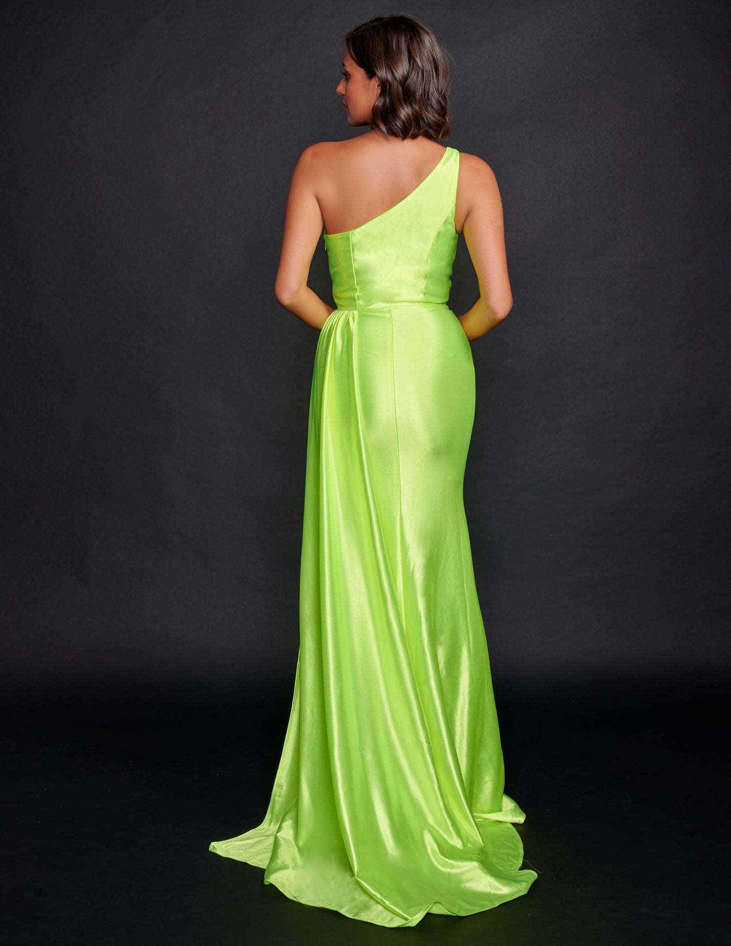 Nina Canacci 6582 One Shoulder Prom Dress with Sash on the left back of the dress.  Great Pageant Gown