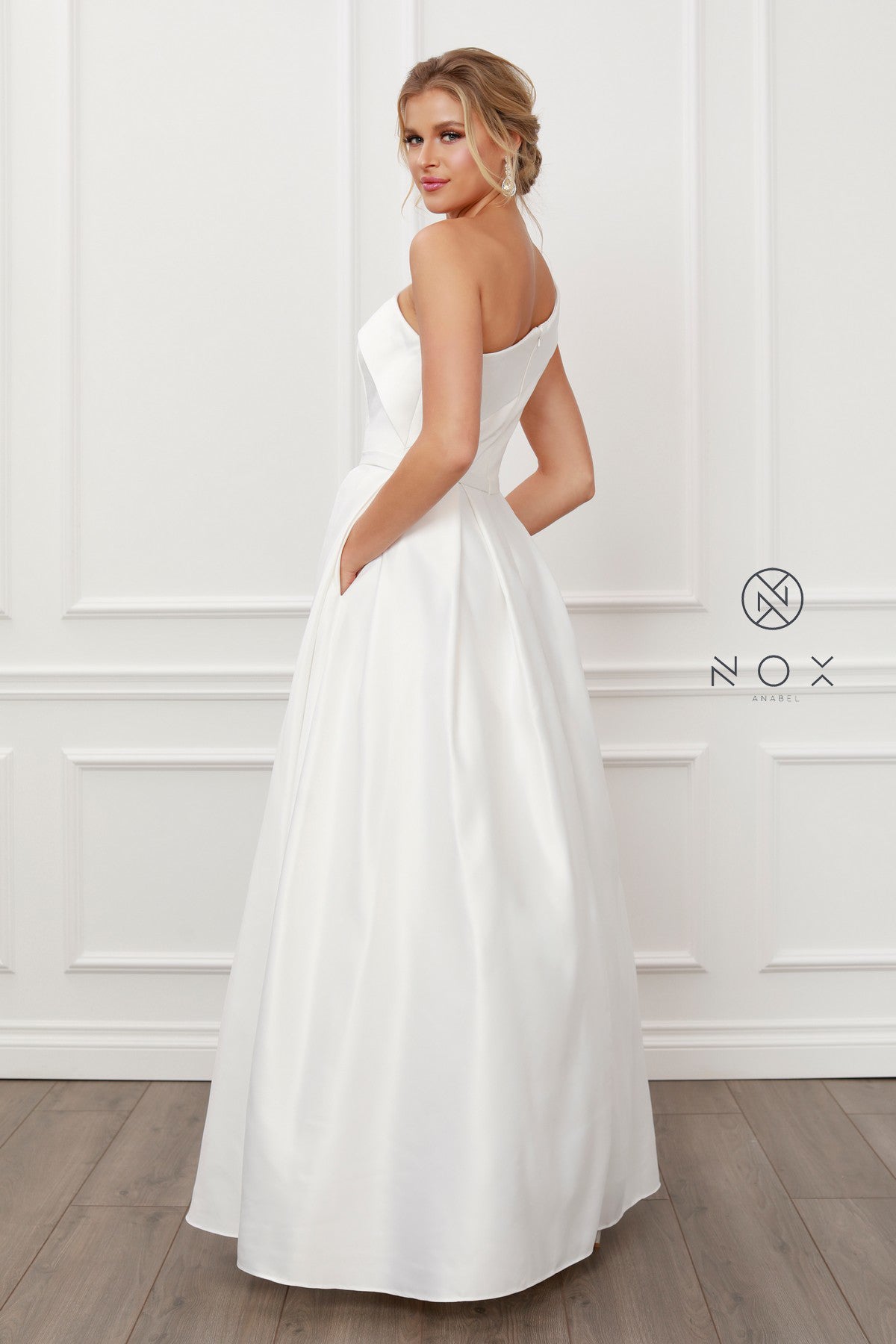 Nox Anabel E469 White Wedding Dress Formal Gown One Shoulder A line