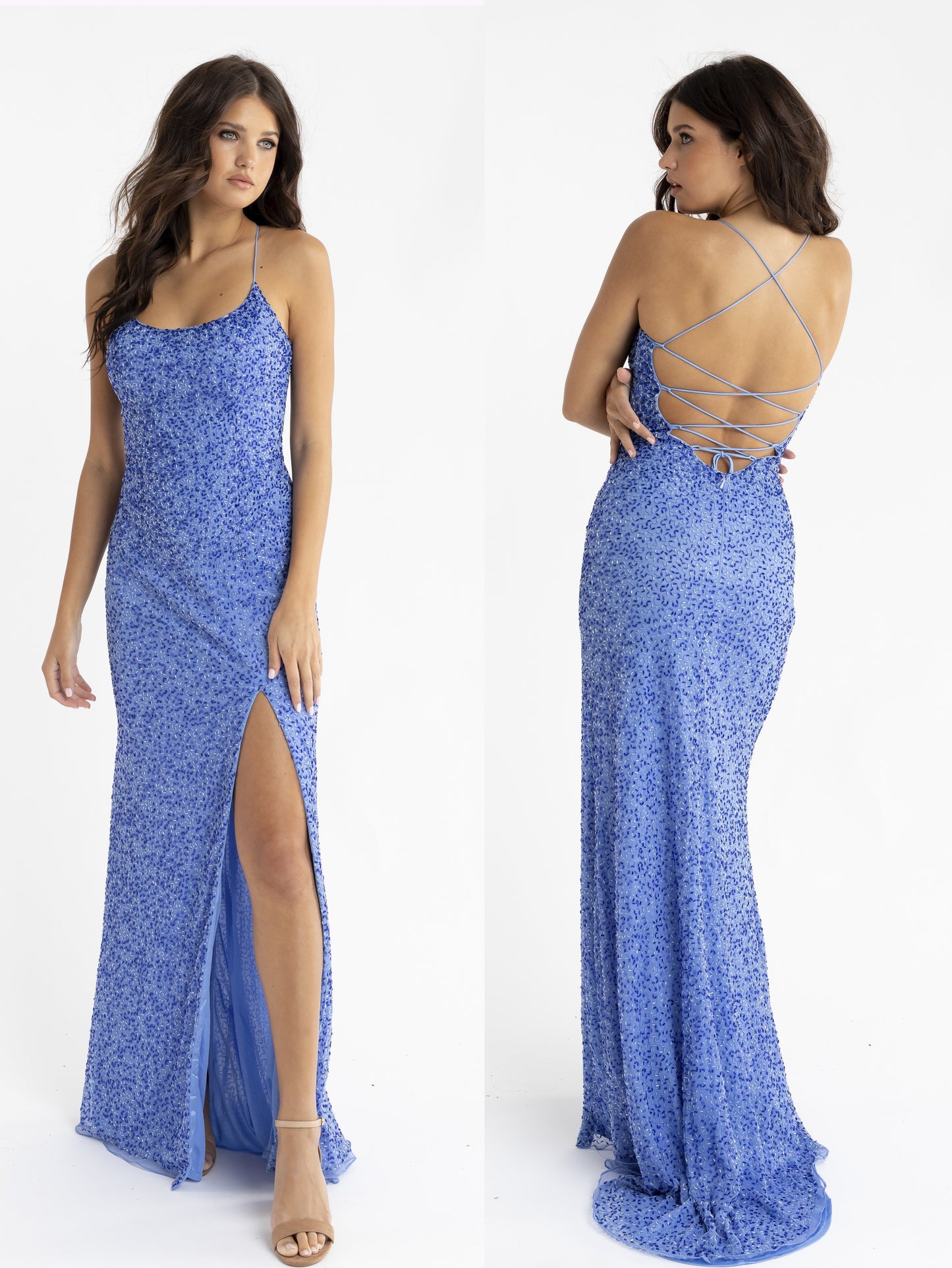 PRIMAVERA-COUTURE-3413-AZZURE-BLUE-PROM-DRESS-FRONT-STRAIGHT-NECKLINE-BEADED-CRISSCROSS-TIE-STRAPS BACKLESS-SLIT