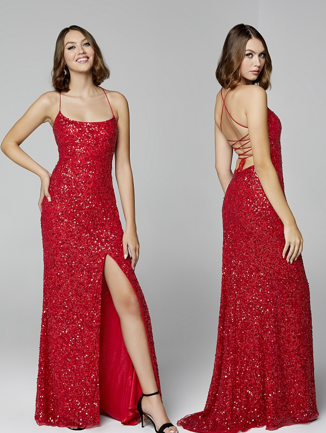 Primavera-Couture-3290-Red-Prom-Dress-front-back-sequins-scoop-neckline-lace-up-tie-back-slit