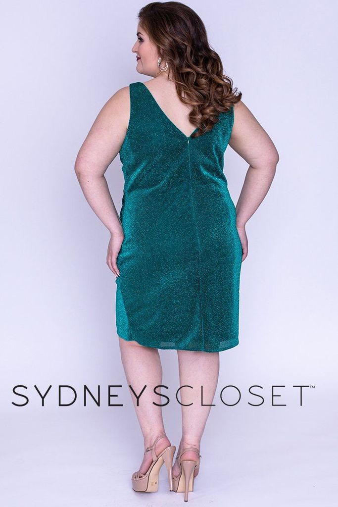 Sydney's Closet SC8093 Emerald Cocktail Dress Size 20 Short Fitted Shimmer Homecoming Party Emerald