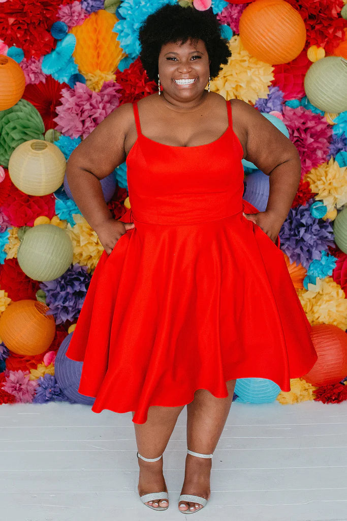 Sydneys Closet SC8115 Size 20 Red Plus Size Satin A Line Formal Cocktail Dress Homecoming Pockets