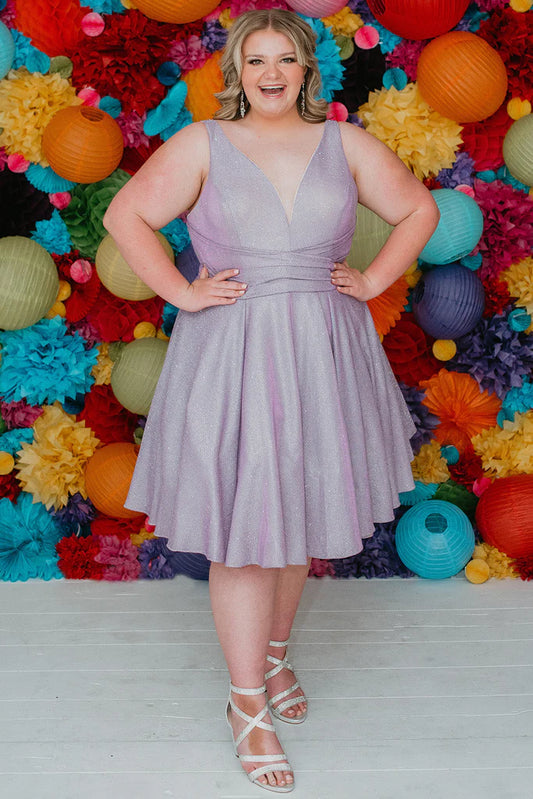 Sydney's Closet SC8117 Size 26 Orchid Homecoming Dress V Neckline Cocktail Dress Plus Sized