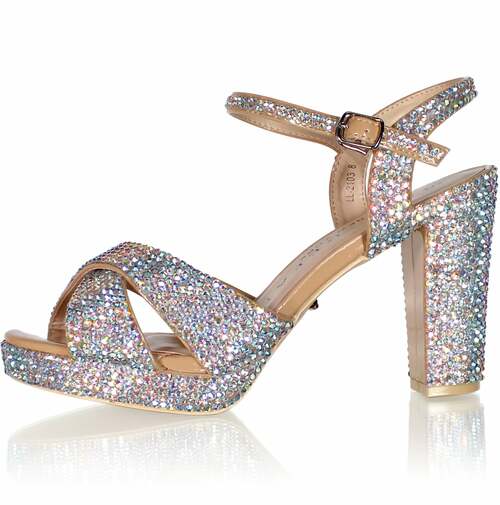 Marc Defang Savannah 4" Block AB Crystal Pageant Heel Prom Shoes   DESCRIPTION 4" Block heels, 1" Platforms AB Crystals handcrafted Perfect pre-teen and Teen heels!  Single strap at the toe Quick hook-on buckle for easy changing Light weight, performs amazingly well on stage and runway. Medium Width, run true to size. Available Sizes: 5, 5.5, 6, 6.5, 7, 7.5, 8, 8.5, 9, 9.5, 10, 11