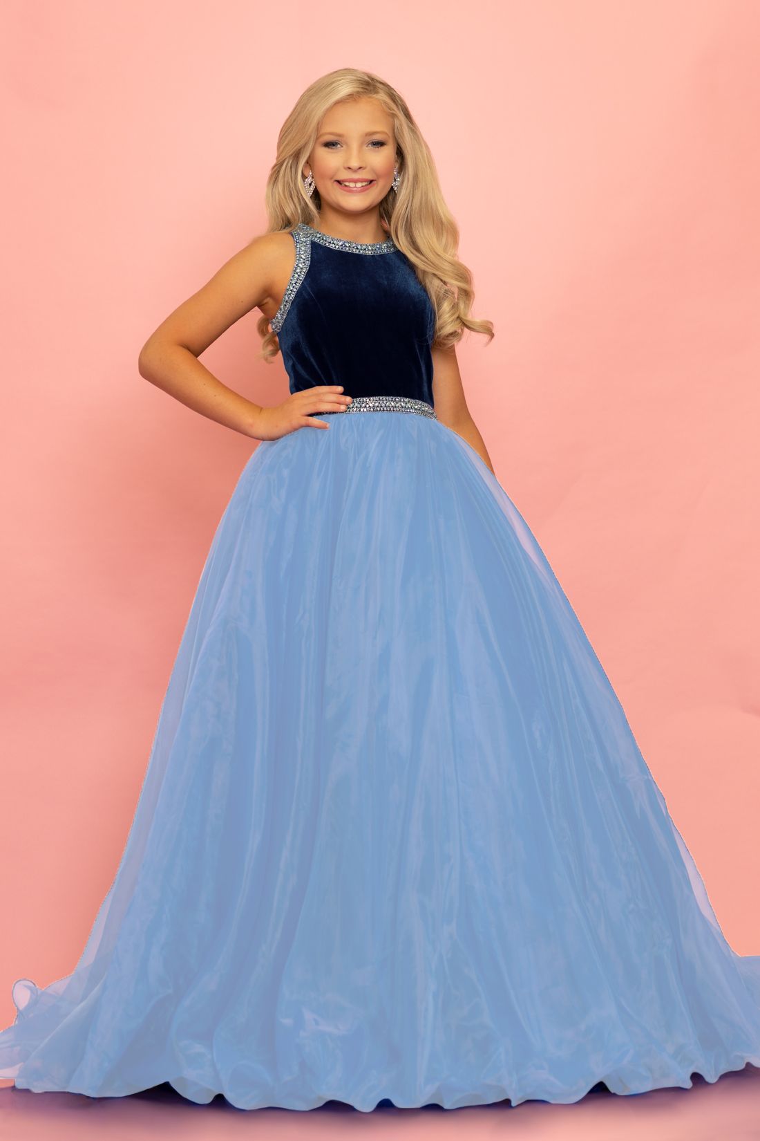 Sugar-Kayne-C124-by-Johnathan-Kayne-is-a-stretch-satin-bodice-girl-pageant-dress-Navy-Ice-Blue