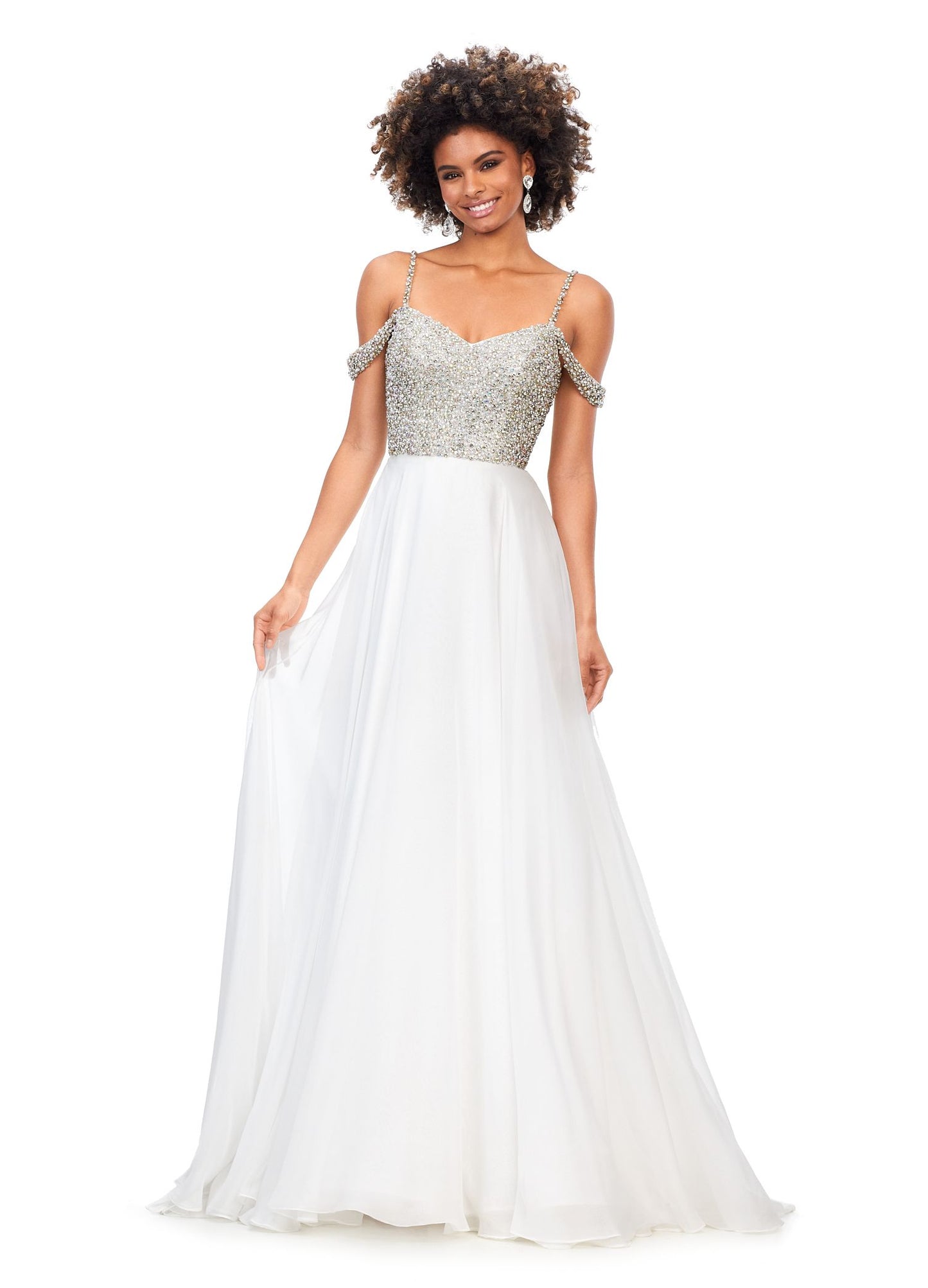 Ashley Lauren 11253 Crystal Top Prom Dress Pageant Gown with Flowy Chiffon Skirt