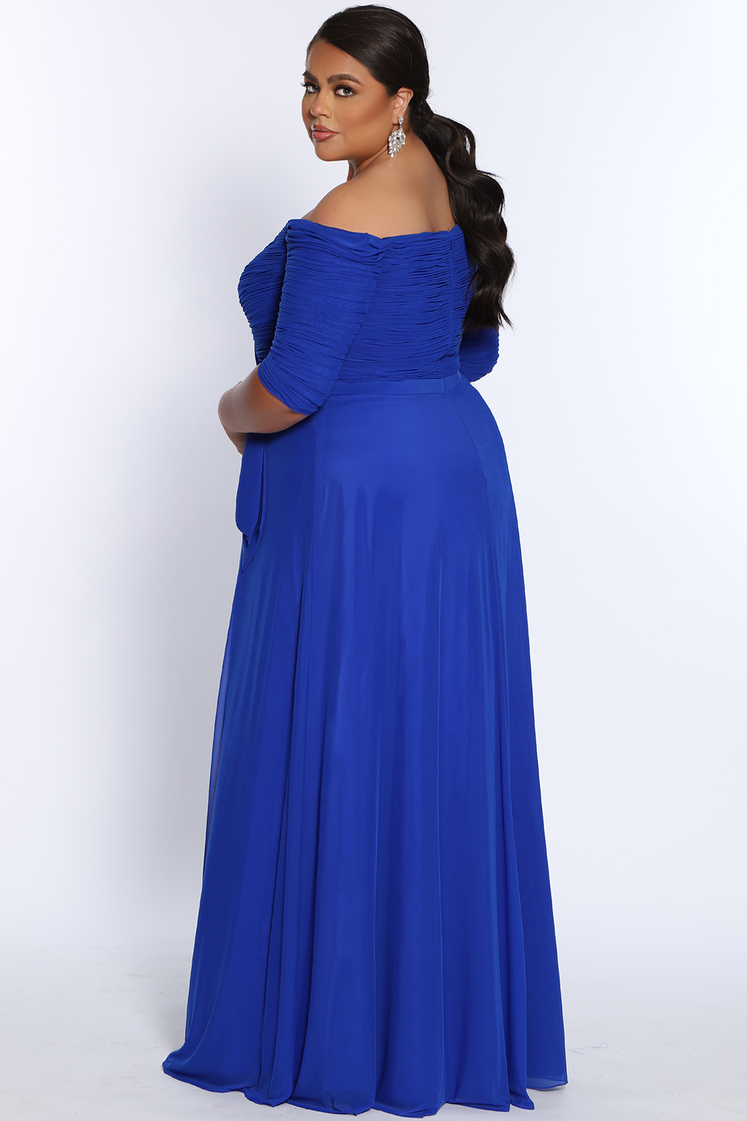 Sydney's Closet CE2009 Off the Shoulder Evening Dress Three Quarter Sleeves Flowy