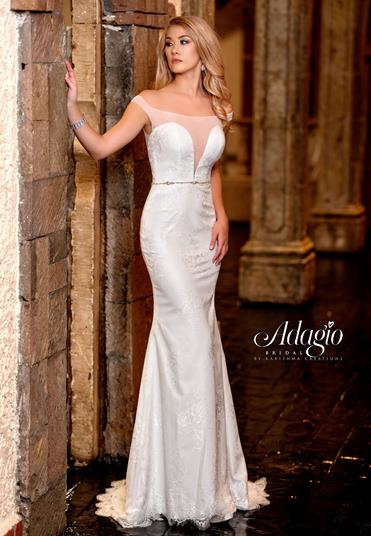 Adagio Bridal W9317 size 4 Ivory sheer off the shoulder straps bridal gown