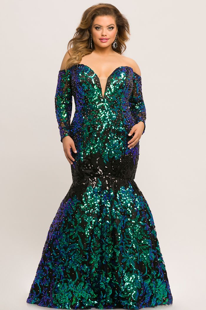 Johnathan Kayne Sydney's Closet JK2010 Size 18 sequin prom dress Long Sleeve mermaid