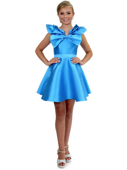 Marc Defang K6013 Short A Line Girls Pageant Cocktail Dress Interview Bow This stunning dress works perfectly for interview, fun fashion, as well as formal occasions Featured color:All colors are available. Hand crafted crystals on the waistband  Bow front Multiple pleated collar, front and back  2 side pockets! Center back invisible zipper Inner lining for silky comfortv Available Sizes: 4-14 Available Colors: See swatch chart Please Allow 30 Days for Delivery