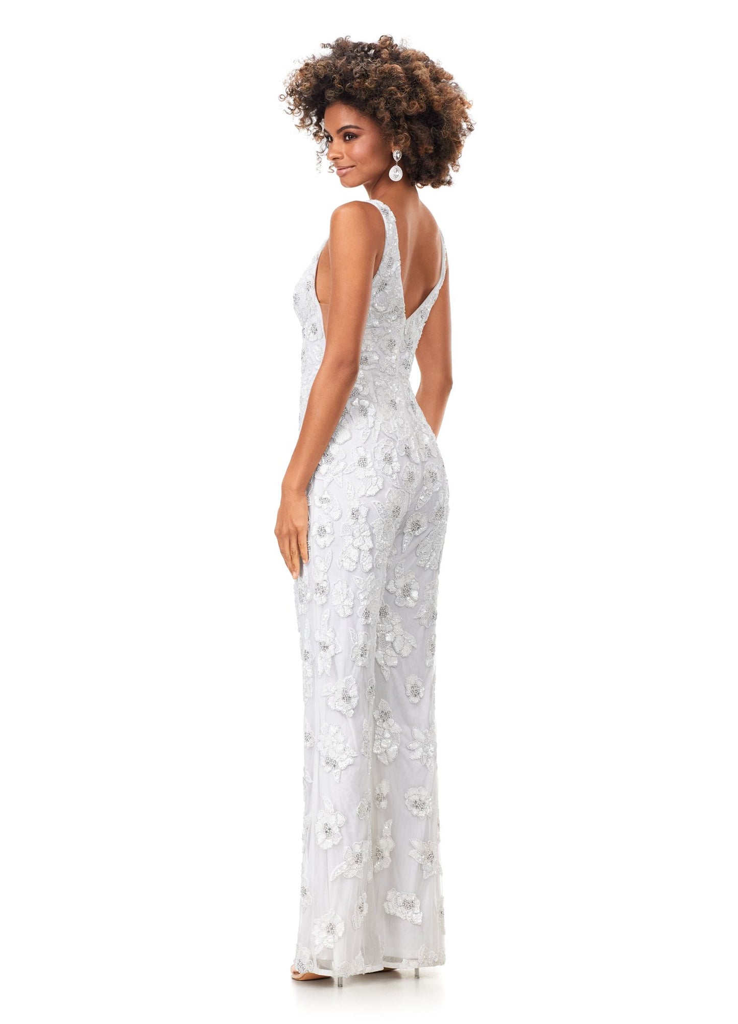 Ashley Lauren 11355 Beaded V-Neckline Jumpsuit Prom Formal