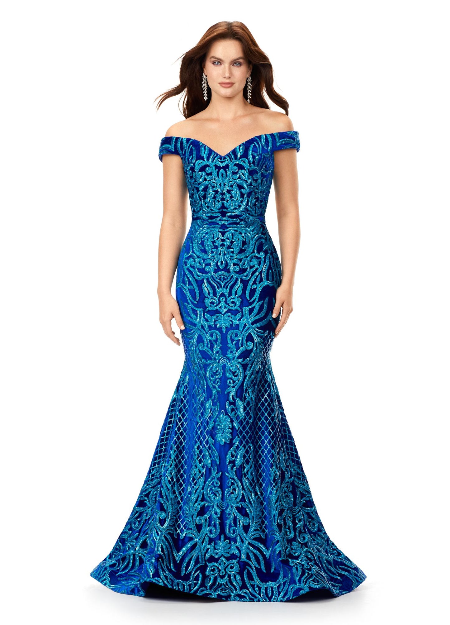 Ashley Lauren 11330 Off Shoulder Velvet Sequin Gown