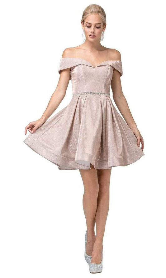 Dancing Queen 7413 size 4 (xs) Rose Gold short cocktail dress off the shoulder shimmer