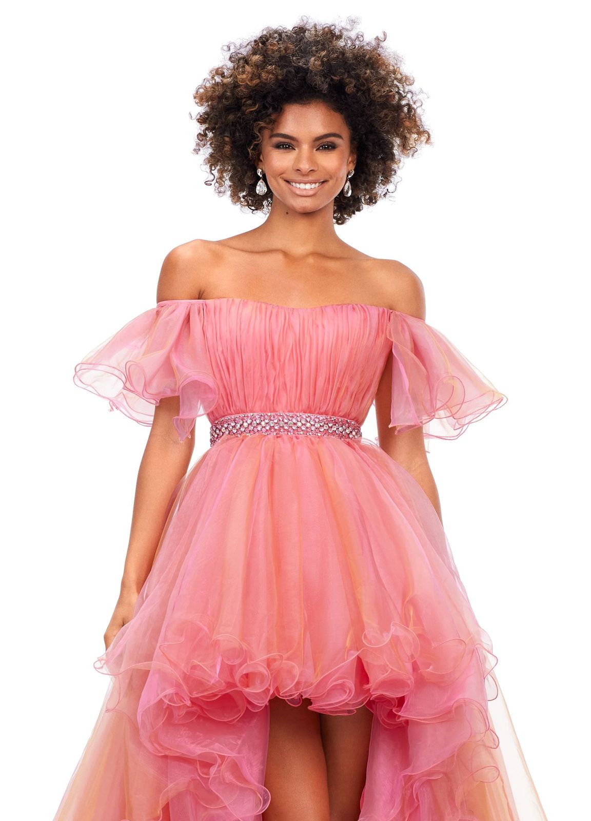 Ashley Lauren 11269 Off Shoulder Organza High Low Prom Dress Ruffles