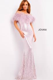 Jovani 06166 is a Long Fitted Sequin Formal Evening Gown. Featuring a Lush Feather Accented sweetheart neckline & off the shoulder straps. This Fit & Flare Pageant & Prom Dress has a stunning sequin sweeping train. Great for any Formal Event!