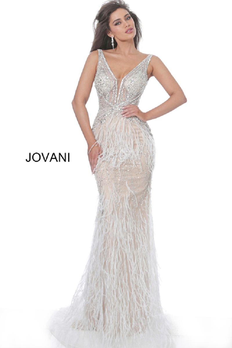 Jovani 03023 Size 8 Lilac Sheer Crystal Prom Dress Feather Formal Evening Gown Wedding Pageant Couture