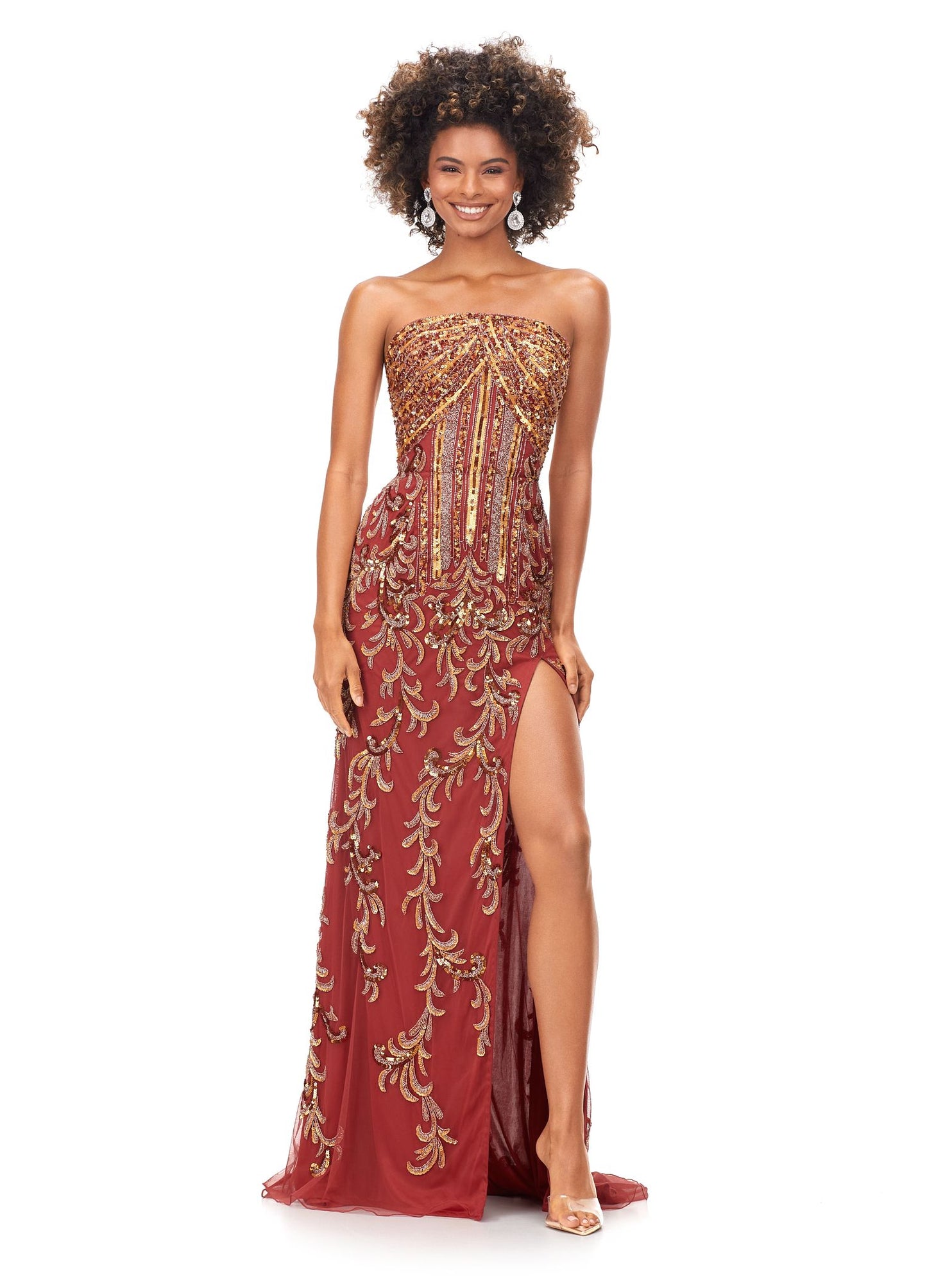 Ashley Lauren 11242 Strapless Beaded Prom Dress with Slit